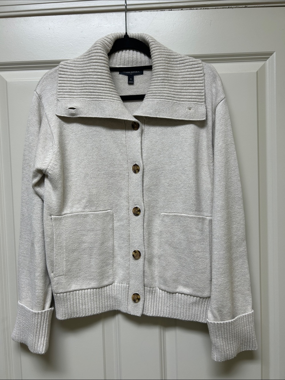Banana Republic Ivory Button-Front Shawl Collar Cardigan
